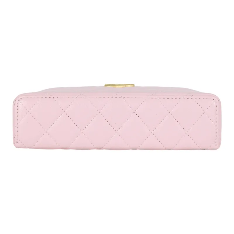 CHANEL Litchi Grain Cow Leather Shoulder Bag Crossbody Bag Handbag Women's Pink-3
