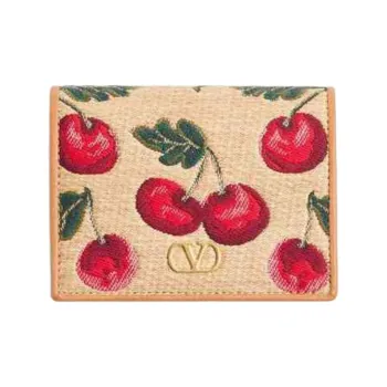Valentino VLogo Signature Fabric Wallet Regular Women's Natural & Red