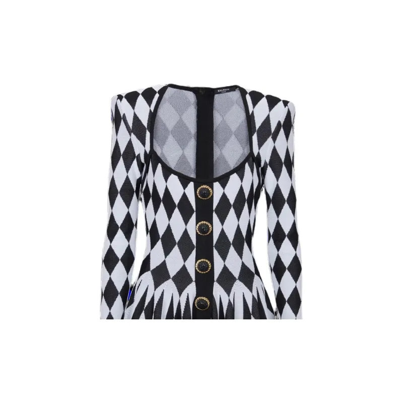 BALMAIN Diamond intarsia Knitted Mini Dress-4