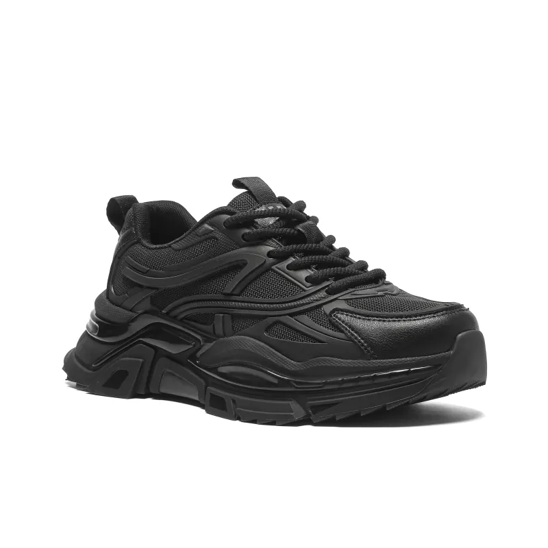 JEEP SPIRIT Black Myth Slip Resistant, Breathable, Height Increasing Low Top Chunky Sneakers Men's Black-3