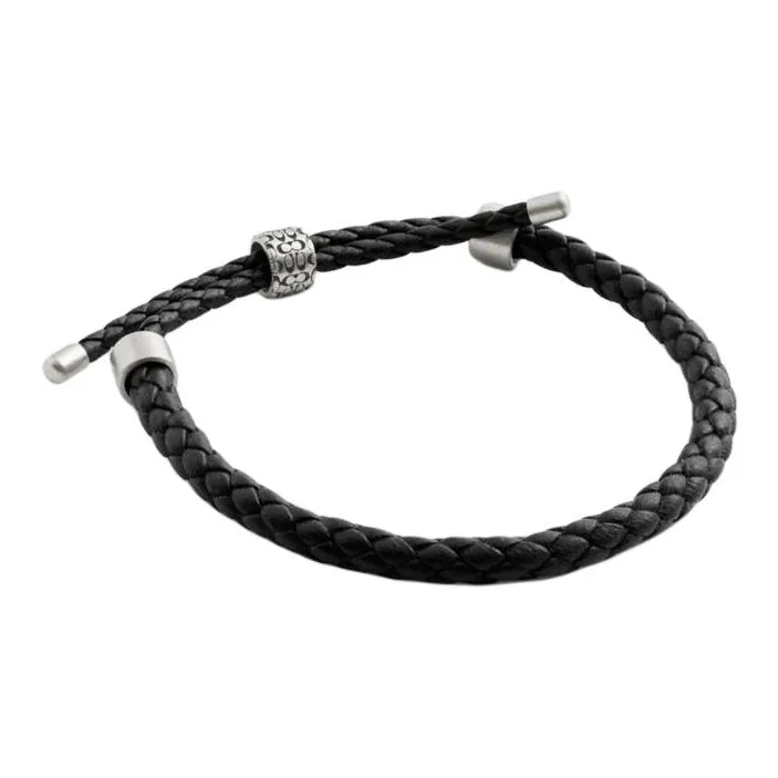 COACH Leather Silver Bracelets Women's Black-1