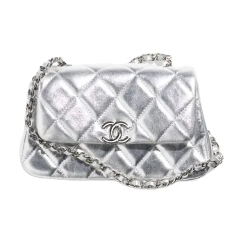CHANEL Calfskin & Silver Metal Shoulder Bag Women's Silver