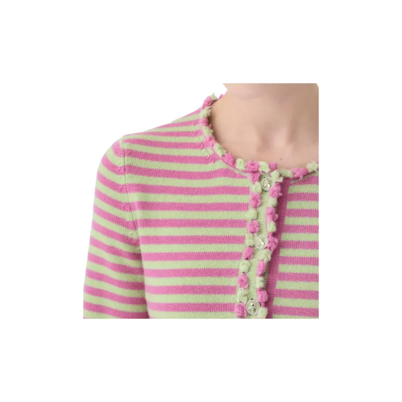 CHANEL 25S Spring Summer Collection Cashmere Sweater Women's Green Pink-2