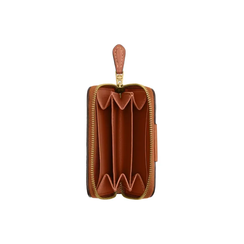 COACH Essential Coated Canvas With Calfskin Card Holder Small Size Women's Brass & Taupe-1