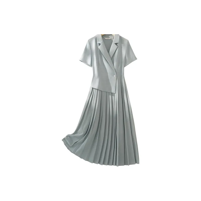 IHIMI SS24 Short Sleeved Dress Women's Elegant Green-1
