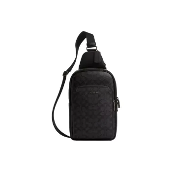 COACH ETHAN Coated Canvas With Calfskin Sling Bag Trumpets Men's Bronze & Charcoal & Black