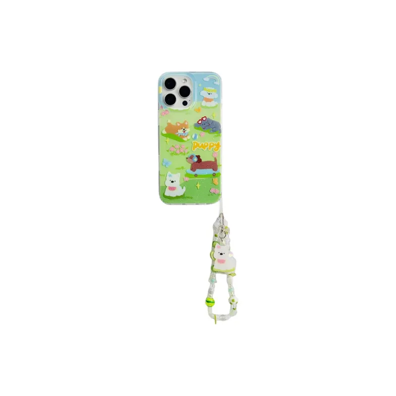 Sopi Acrylic Material Playful Puppy On The Grass Phone Cases Compatible With IPhone 16/15 Pro Max/Apple 13/14 Pro/Max-6