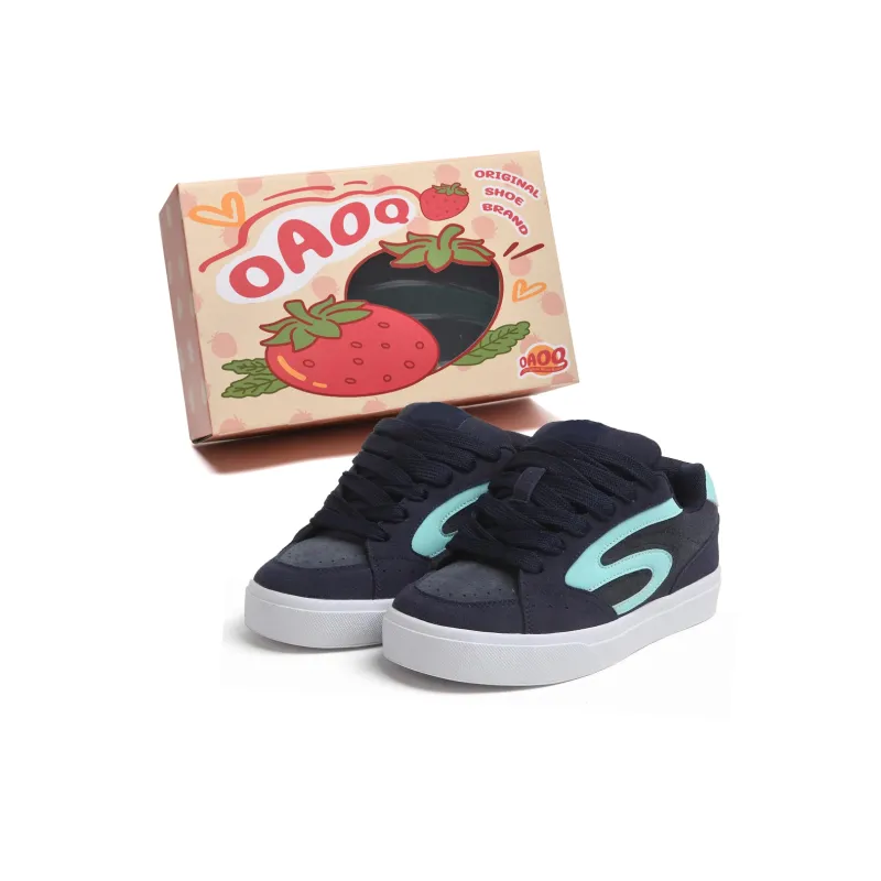 OAOQ Cushioning Abrasion Resistant Lightweight Breathable Slip Resistant Low Top Skateboard Shoes Unisex Navy Blue-1