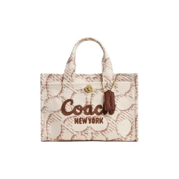 COACH Canvas Tote Bag, Shopping Bag, Handbag Women's Brass Multicolor Natural