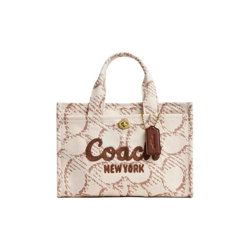 COACH Canvas Tote Bag, Shopping Bag, Handbag Women's Brass & Natural-0