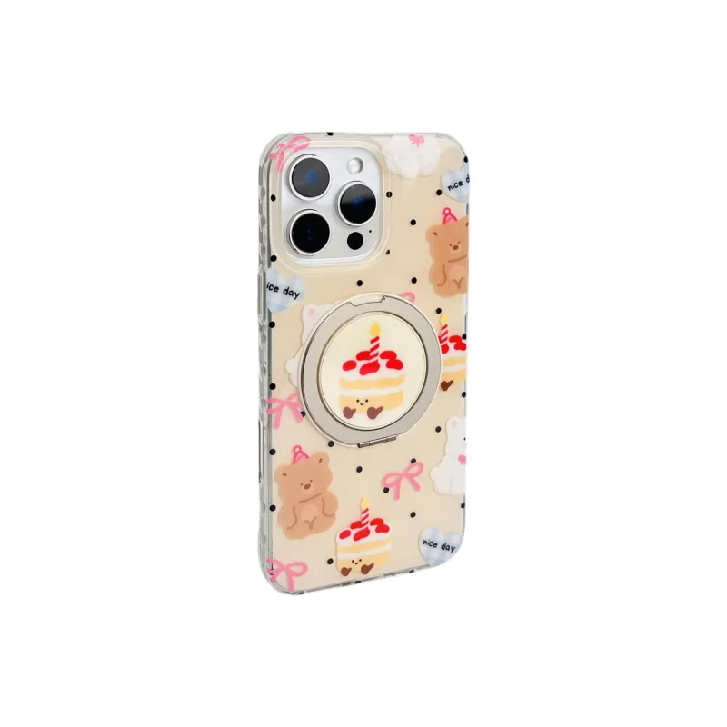 Sopi Acrylic Material Cake Bear Support Shell Phone Cases Compatible With IPhone 16/15 Pro Max/Apple 13/14 Pro/Max-2