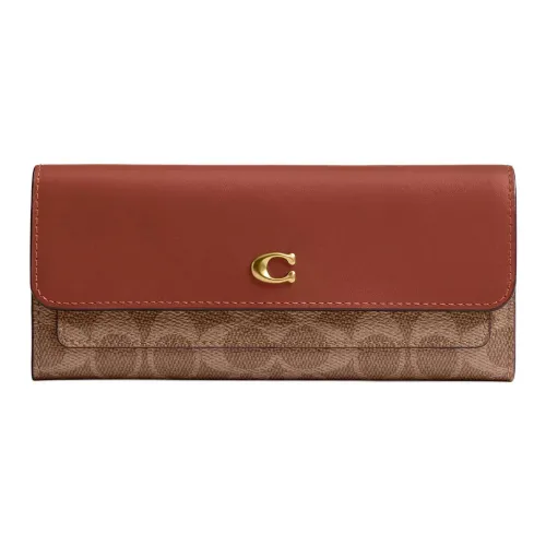 COACH Coated Canvas With Calfskin Wallet Small Size Women's Brass & Caramel