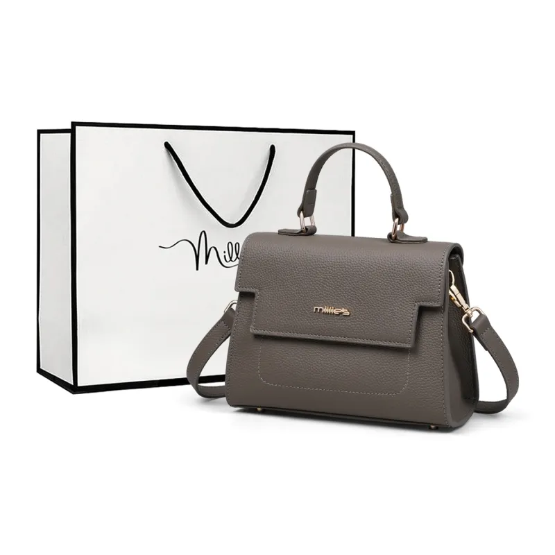 MILLIE'S Cow Leather Handbag Shoulder Bag Crossbody Bag Regular Women's Milkshake White/Smoke Gray-5
