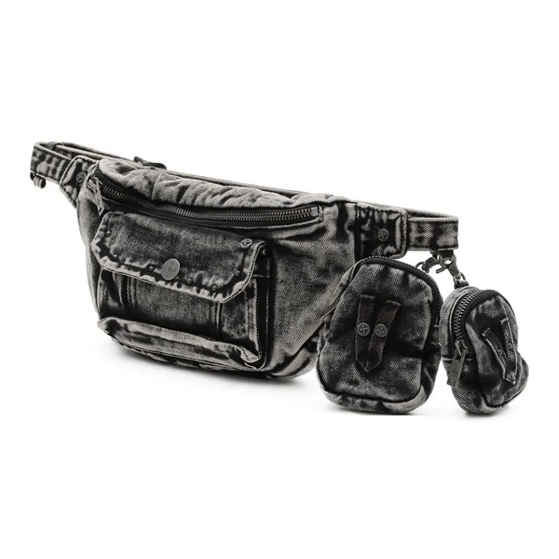 SMFK Rough Twill Denim Fabric Fanny Pack Unisex Storm Gray-1