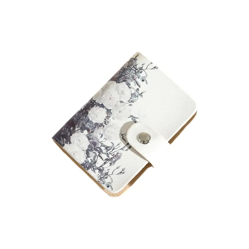 OUZIHUANG PU Card Holder Regular Unisex Continuous Good Luck/Small Daisy/White Rose/Pink And White Flowers/Tulip-7