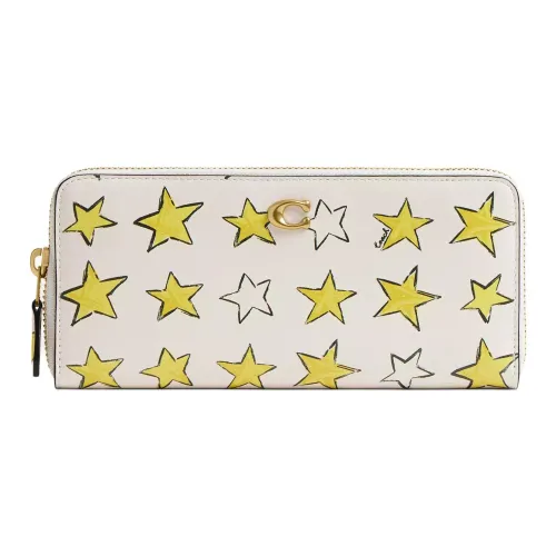 COACH Essential Leather Wallet Small Size Women's White & Yellow