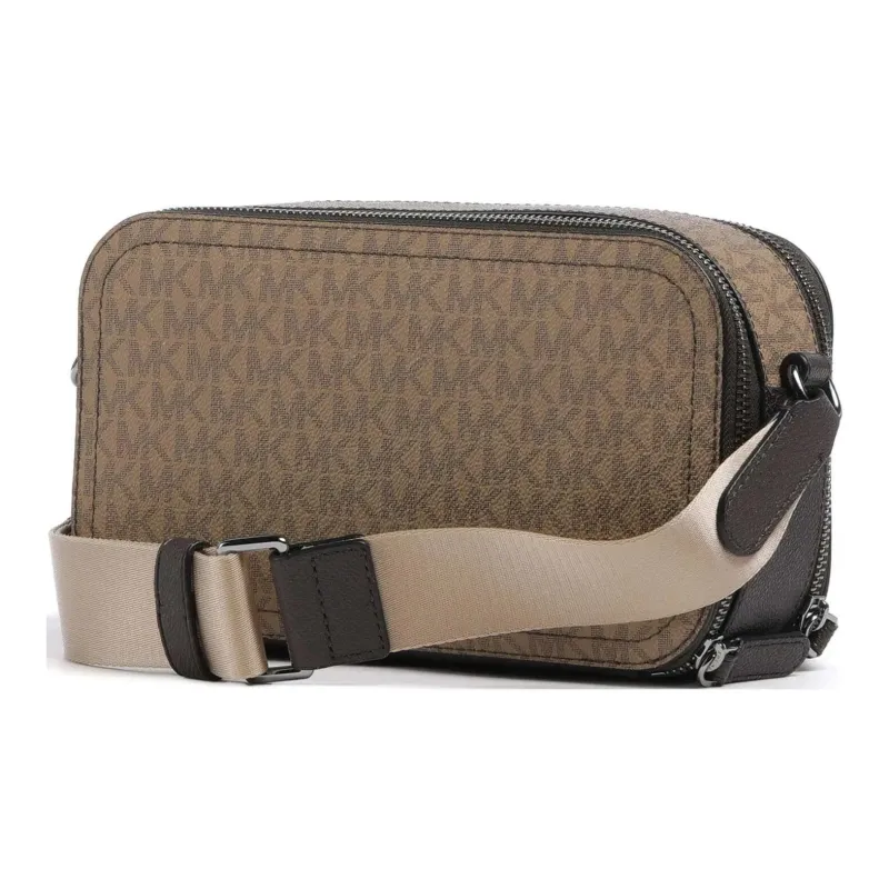 MICHAEL KORS Hudson Coated Canvas Crossbody Bag, Shoulder Bag Men's Black & Brown-1