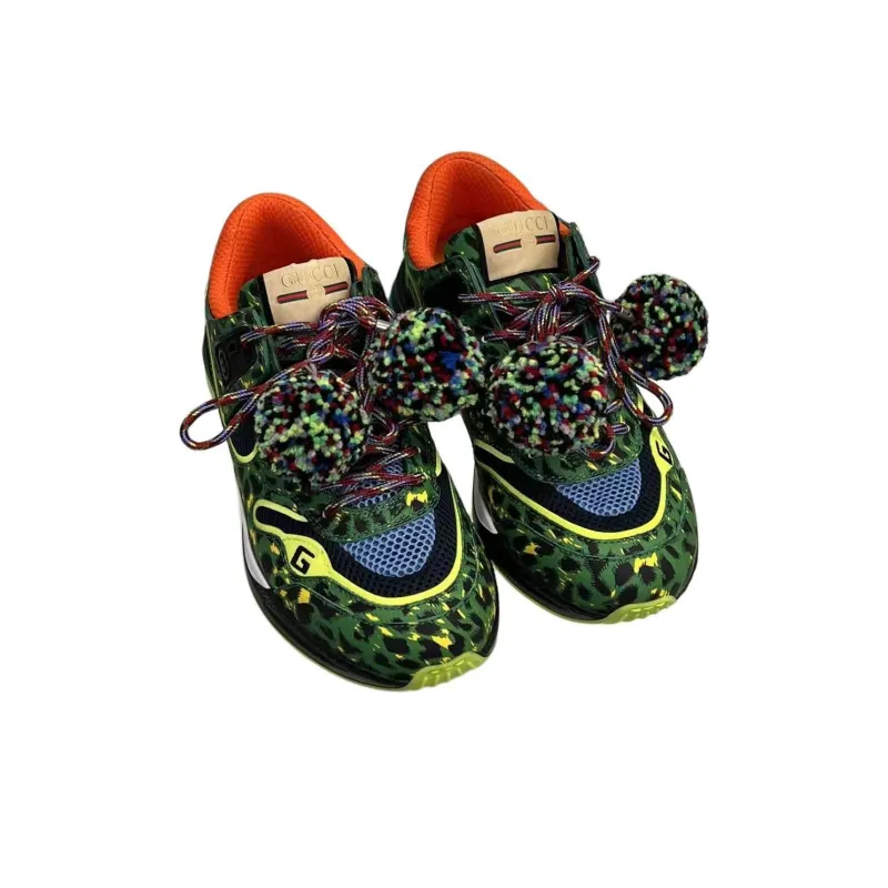 GUCCI Cushioning Abrasion Resistant Breathable Low Top Casual Shoes Men's Green Leopard Print-2