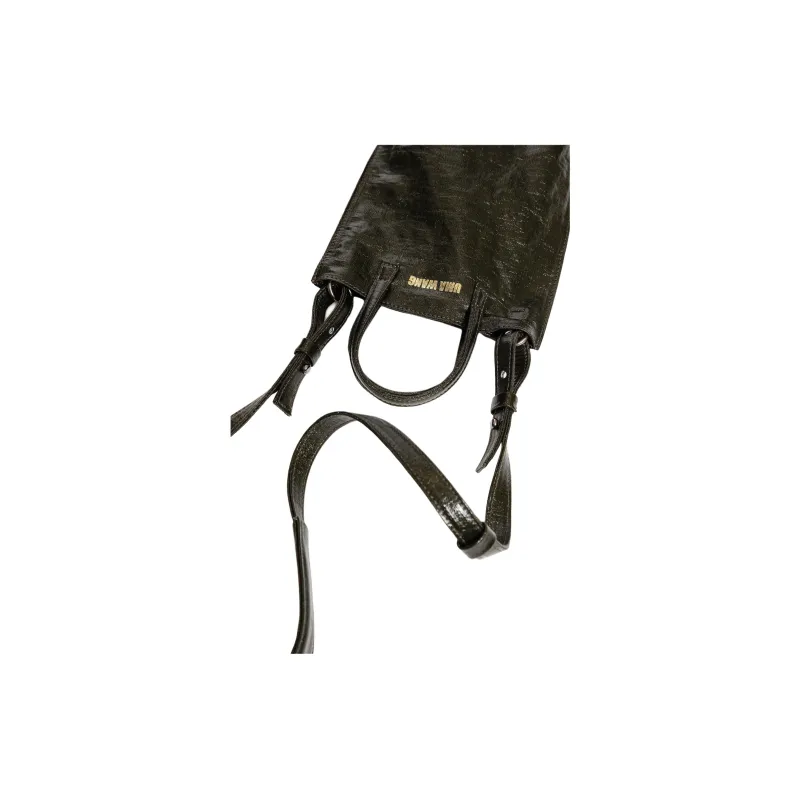 UMA WANG Linen Handbag Small Size Women's Dark Green-3