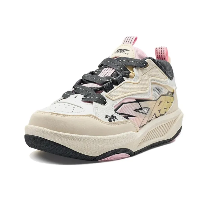 XTEP Wave CTR Anti Slip And Wear Resistant Breathable Low Top Skateboard Shoes Women's Beige Black Pink-1