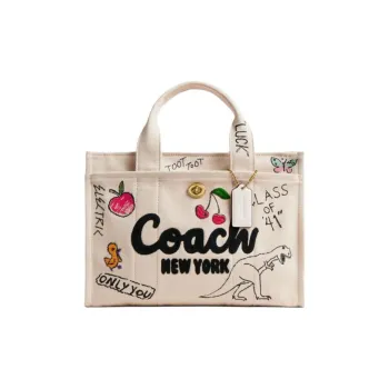 COACH Canvas Bag Tote Bag Shopping Bag Handbag Large Size Women's Light Beige
