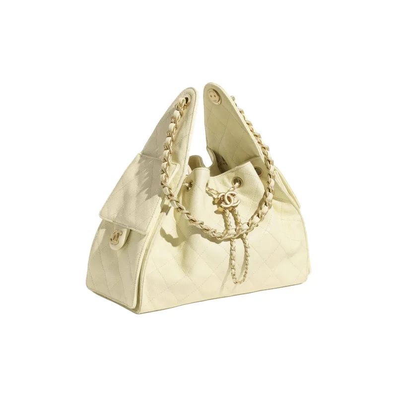 CHANEL 25Bag Litchi Grain Cow Leather Hobo Bag Handbag Trumpets Women's Light Yellow-2