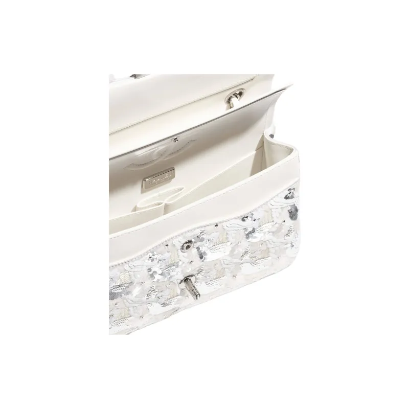 CHANEL Sequins Shoulder Bag Women's White & Silver-2