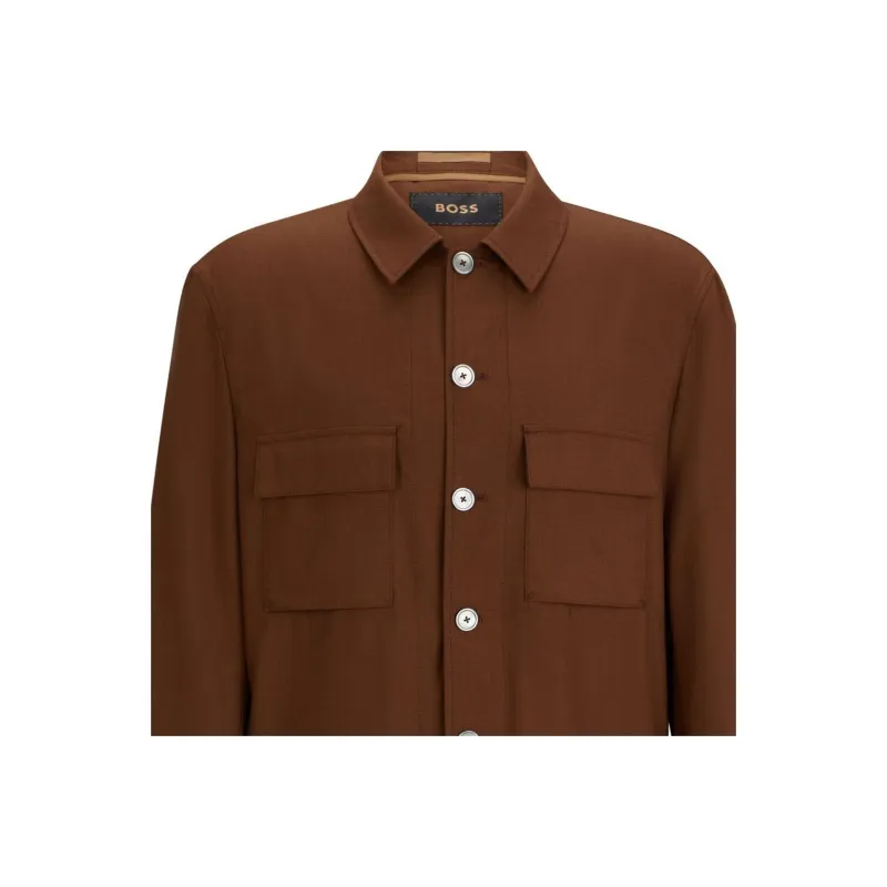 HUGO BOSS Relaxed-Fit Overshirt In Melange Italian Wool And Silk Shirt Men's Brown-4