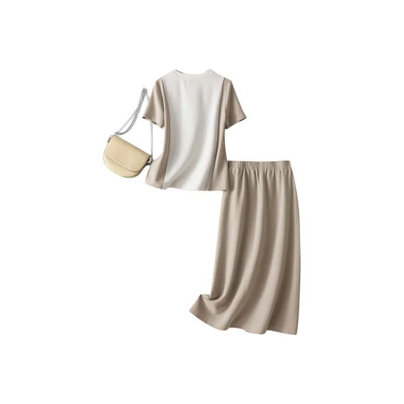 IHIMI Two Piece Skirt Sets Women's Ecru+Greige-2