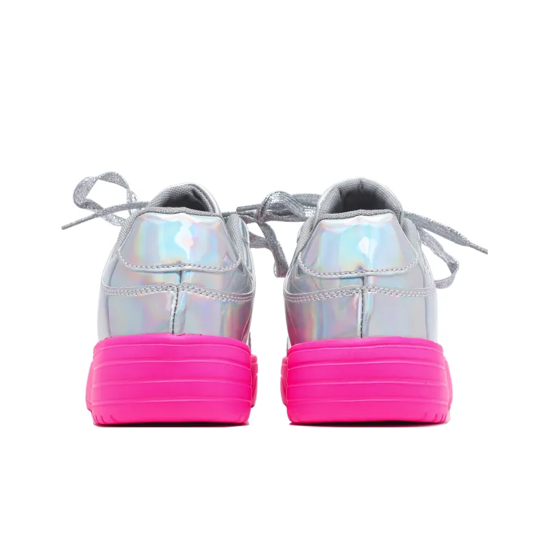 Singing Slip Resistant Lightweight Support Low Top Skateboard Shoes Unisex Dazzling Silver Pink-3