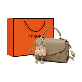 PT'SON Cow Leather Handbag, Shoulder Bag, Crossbody Bag, Small Square Bag Women's Khaki