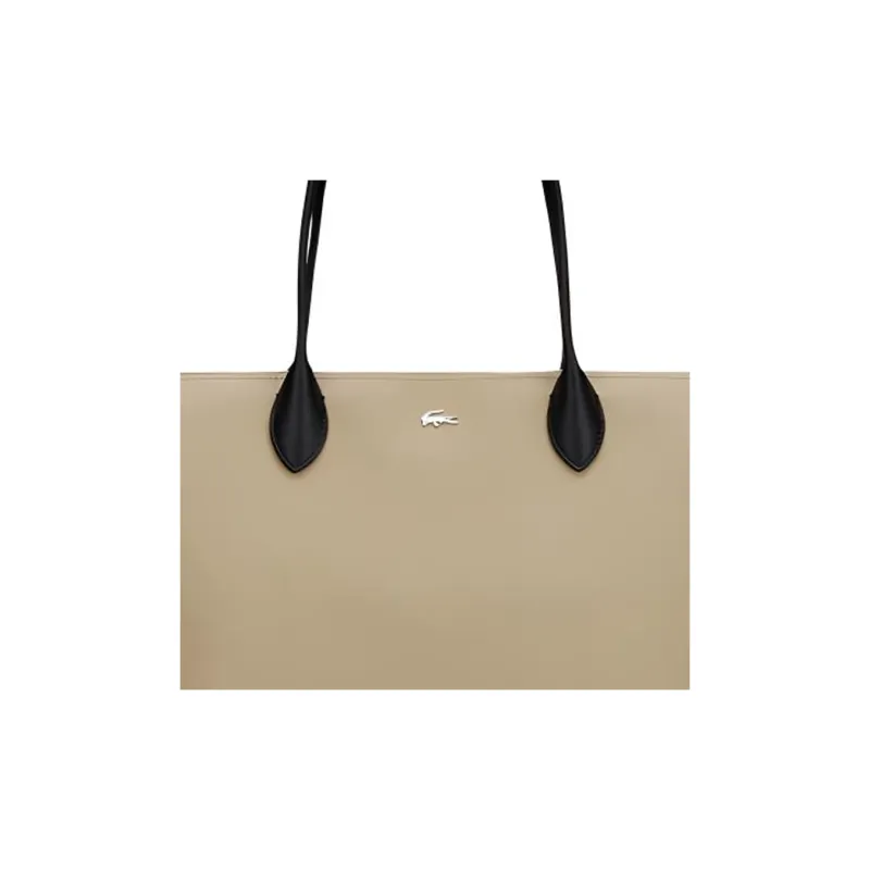 LACOSTE PVC One Shoulder Handbag Tubas Women's Beige Black-3