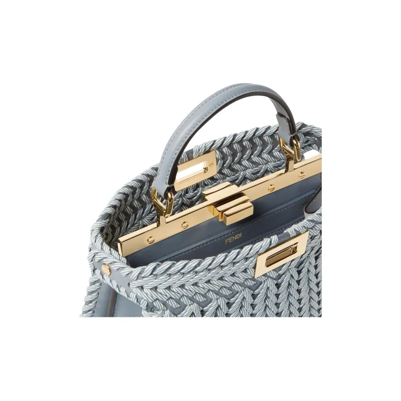 FENDI Peekaboo ISeeU Leather One Shoulder Handbag Small Size Women's Blue-4