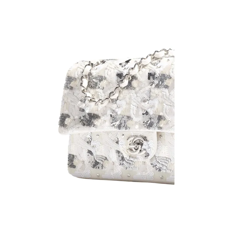 CHANEL Sequins Shoulder Bag Women's White & Silver-3