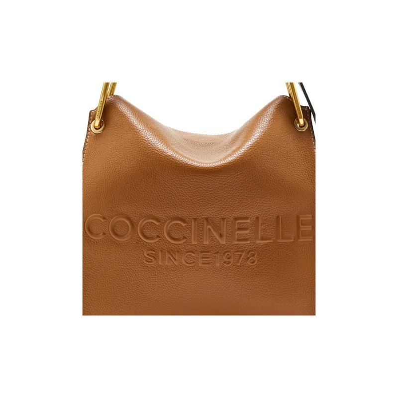 COCCINELLE Cow Leather Pageboy Bag Handbag Shoulder Bag Small Size Women's Caramel & Light Gray-4
