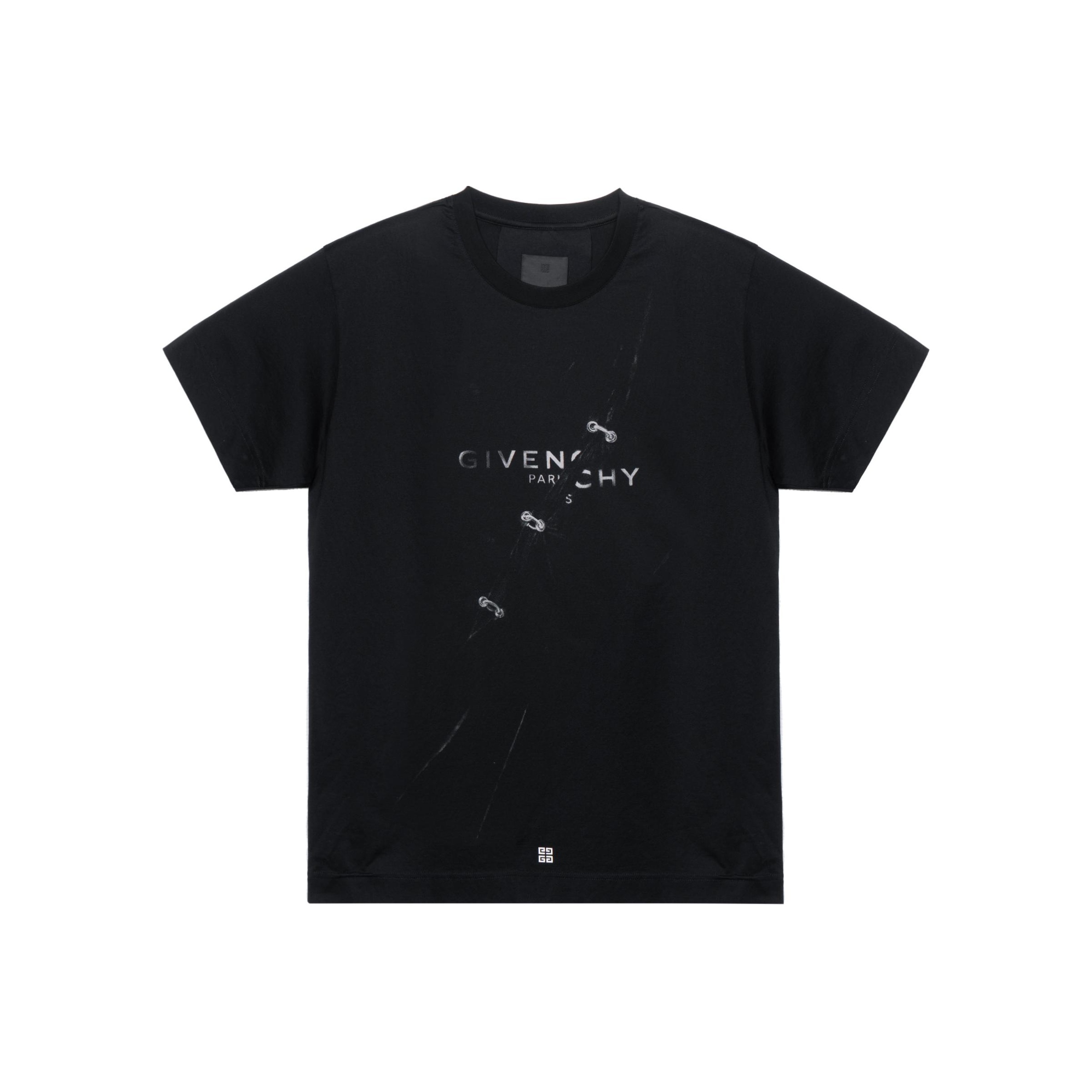 Givenchy ブラック Tシャツ XL GIVENCHY Black Perforated Logo Oversized Unisex T-Shirt