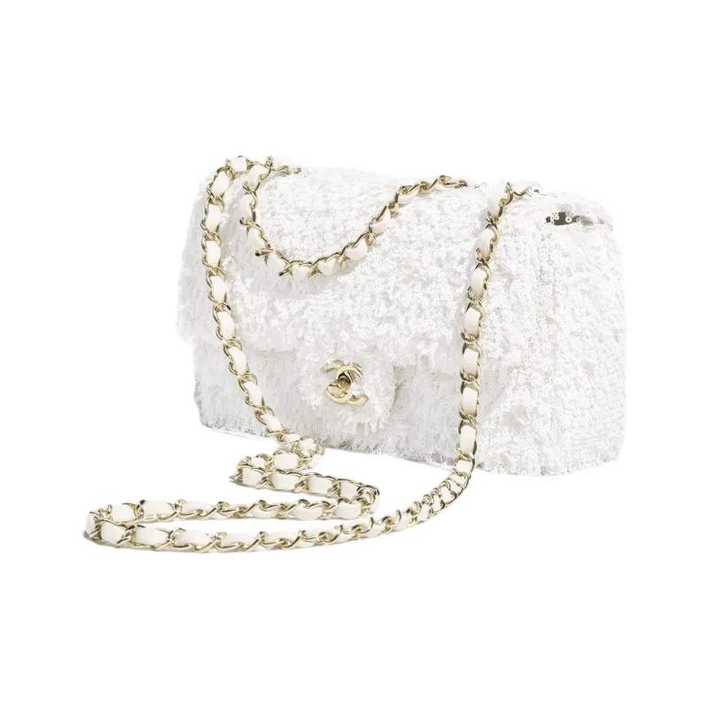 CHANEL Fringe & Sequins & Gold Metal Shoulder Bag Regular Women's White-1