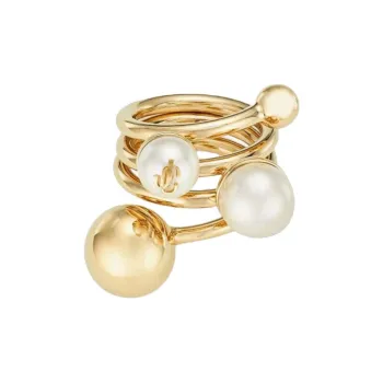Jimmy Choo Logo Pearl Detailed Ring