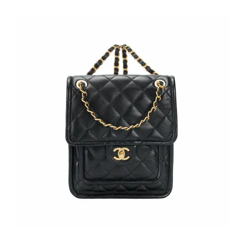 CHANEL Lambskin Backpack Women's Black