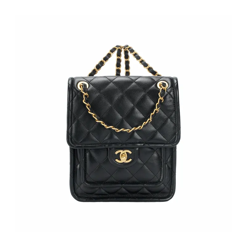 CHANEL Lambskin Backpack Women's Black-0