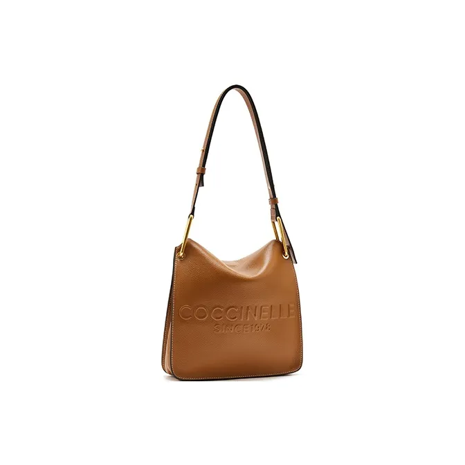 COCCINELLE Cow Leather Pageboy Bag Handbag Shoulder Bag Small Size Women's Caramel & Light Gray-1
