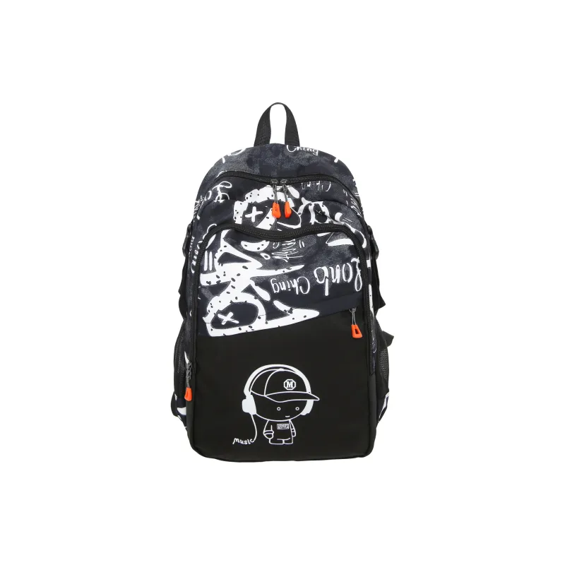 MOK Nylon Backpack Regular Unisex Pure Black/White/Blue/Black-13