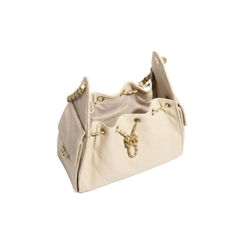 CHANEL Grained Calfskin Shoulder Bag Small Size Women's Beige-2