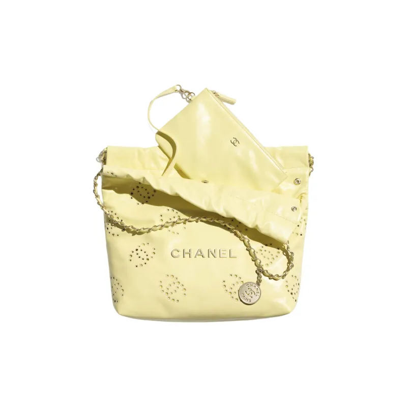 CHANEL Shiny Calfskin Hobo Bag Shoulder Bag Trumpets Women's Light Yellow-2
