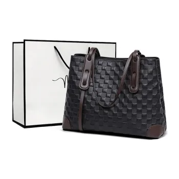MILLIE'S Cow Leather Handbag Shoulder Bag Tote Bag Shopping Bag Large Size Women's Black & Coffee/Pure Black