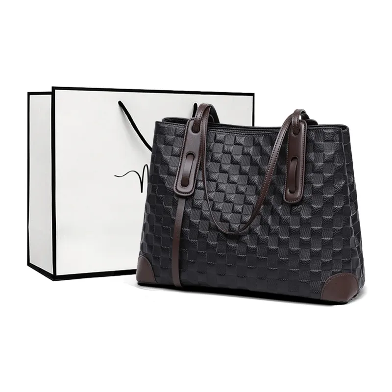 MILLIE'S Cow Leather Handbag Shoulder Bag Tote Bag Shopping Bag Large Size Women's Black & Coffee/Pure Black-0