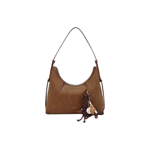 Monna Lisa Cow Leather Shoulder Bag Large Size Women's Brown/Coffee