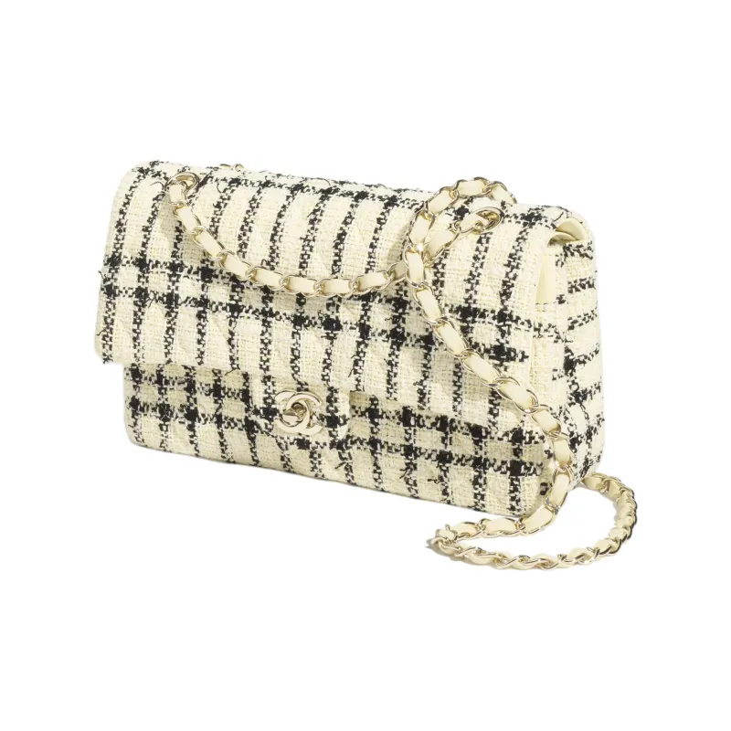 CHANEL Tweed Shoulder Bag Regular Women's Light Yellow And Black-1