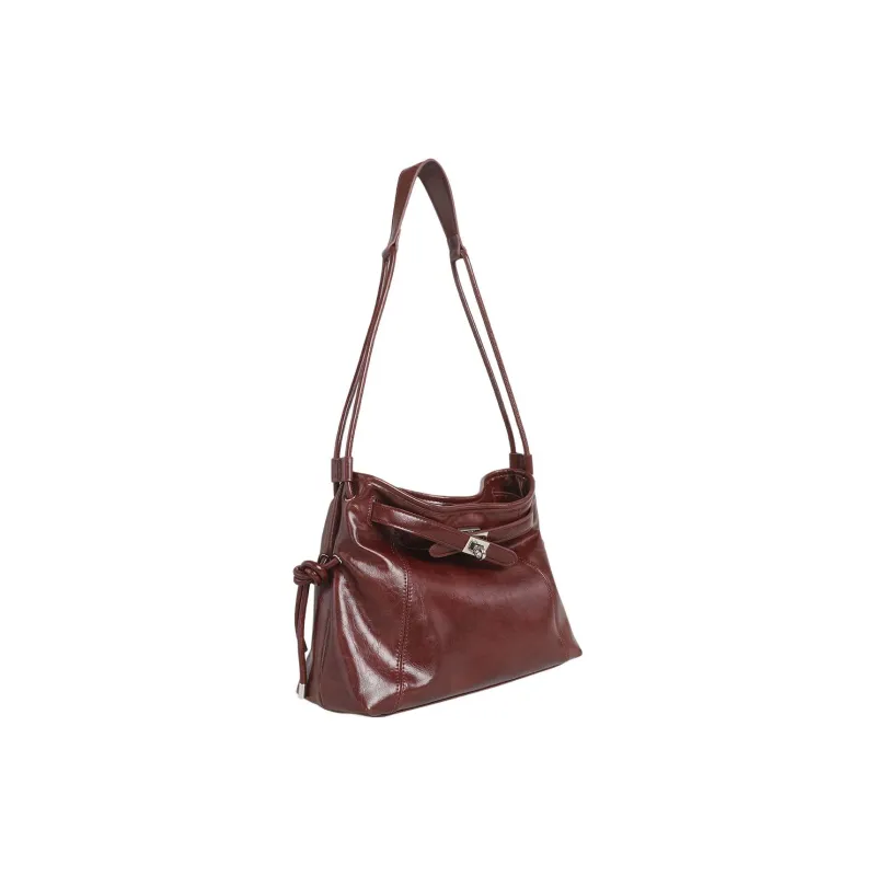Kikawa Card Synthetic Leather Shoulder Bag Medium Size Women's Burgundy-4