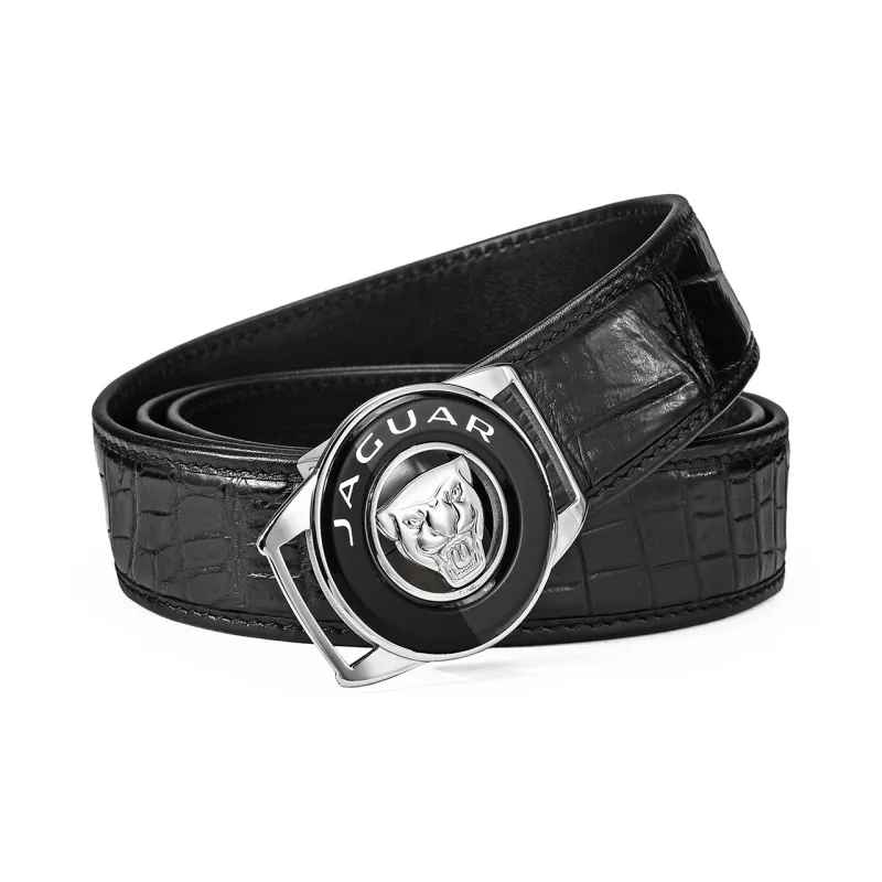 JAGUAR Crocodile Leather Belts Men's Black Width 3.5cm-1
